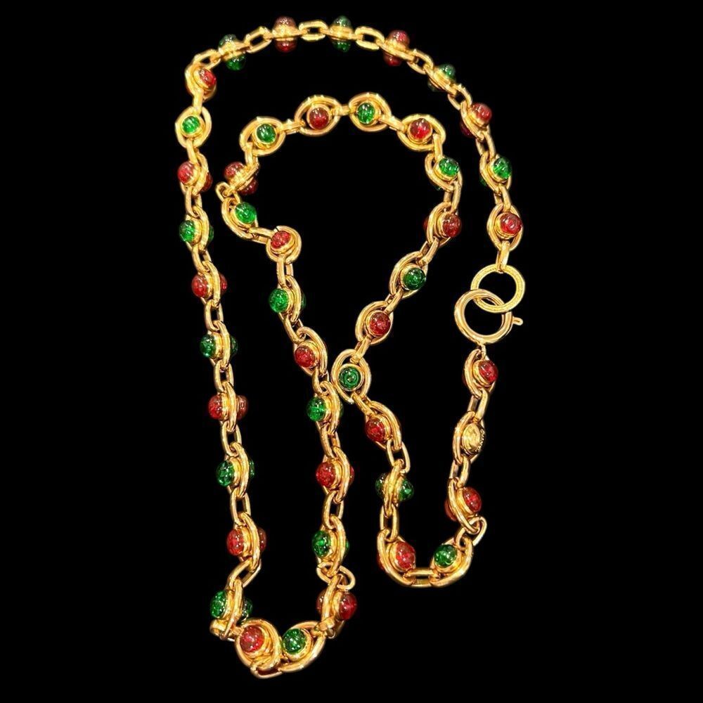 CHANEL Gold-tone Gripoix Chain Long Necklace Vintage - Picture 3 of 8